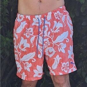 Tommy Bahama Coral and White Floral Swim Trunks